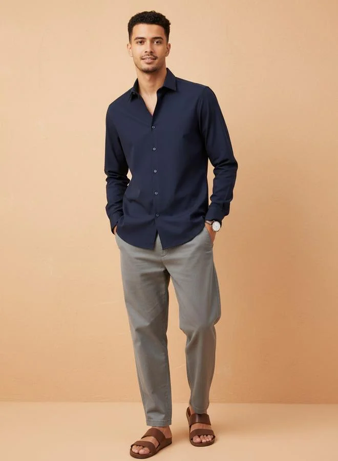 ترولوم قميص ساتان سادة بقصة عادية للرجال